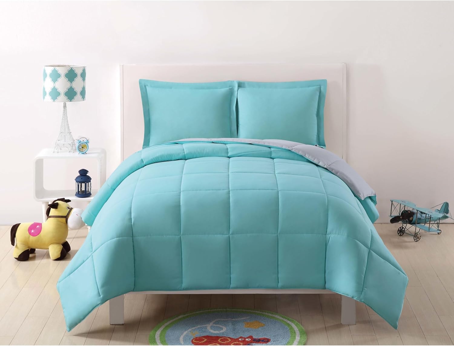 My World Solid Comforter Sets Turquoise and Grey Polyester 2-Piece Twin XL Comforter Set, Solid Color Themed, for Kids, OEKO-TEX Certified
