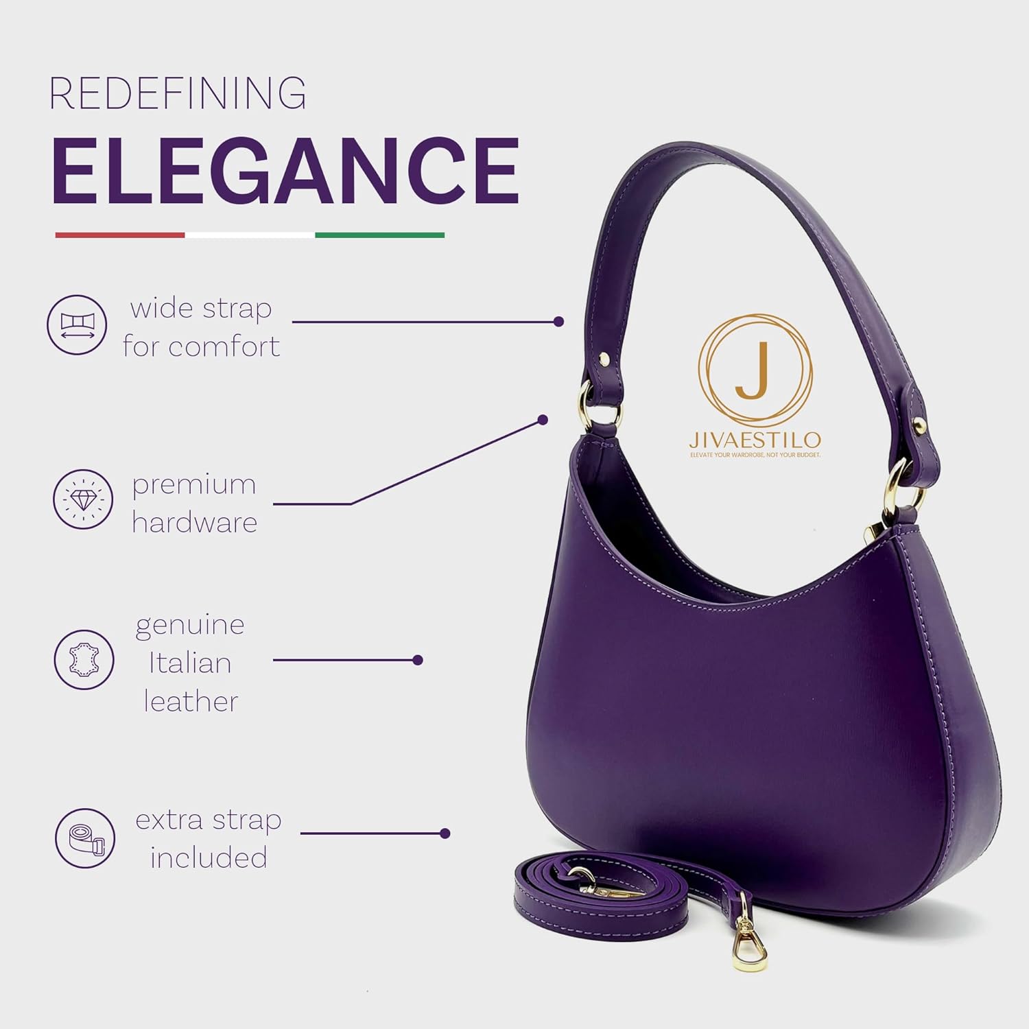 Genuine Italian Leather Handbags for Women, Women’s Shoulder Bag Tote Purse with Crossbody Strap