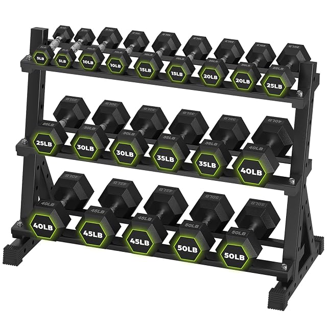 Hex Dumbbell Sets with Rack 290-840 lb Rubber Encased Exercise Fitness Dumbbells Set Hand Weight for Strength Training