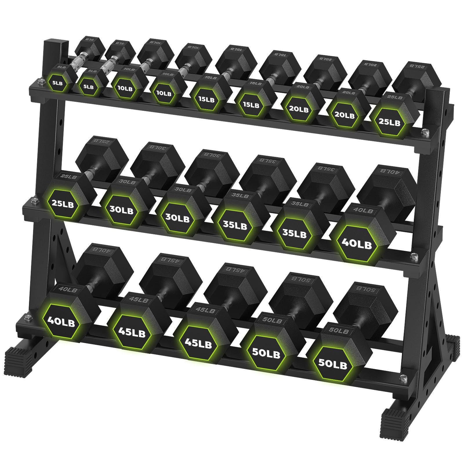 Hex Dumbbell Sets with Rack 290-840 lb Rubber Encased Exercise Fitness Dumbbells Set Hand Weight for Strength Training