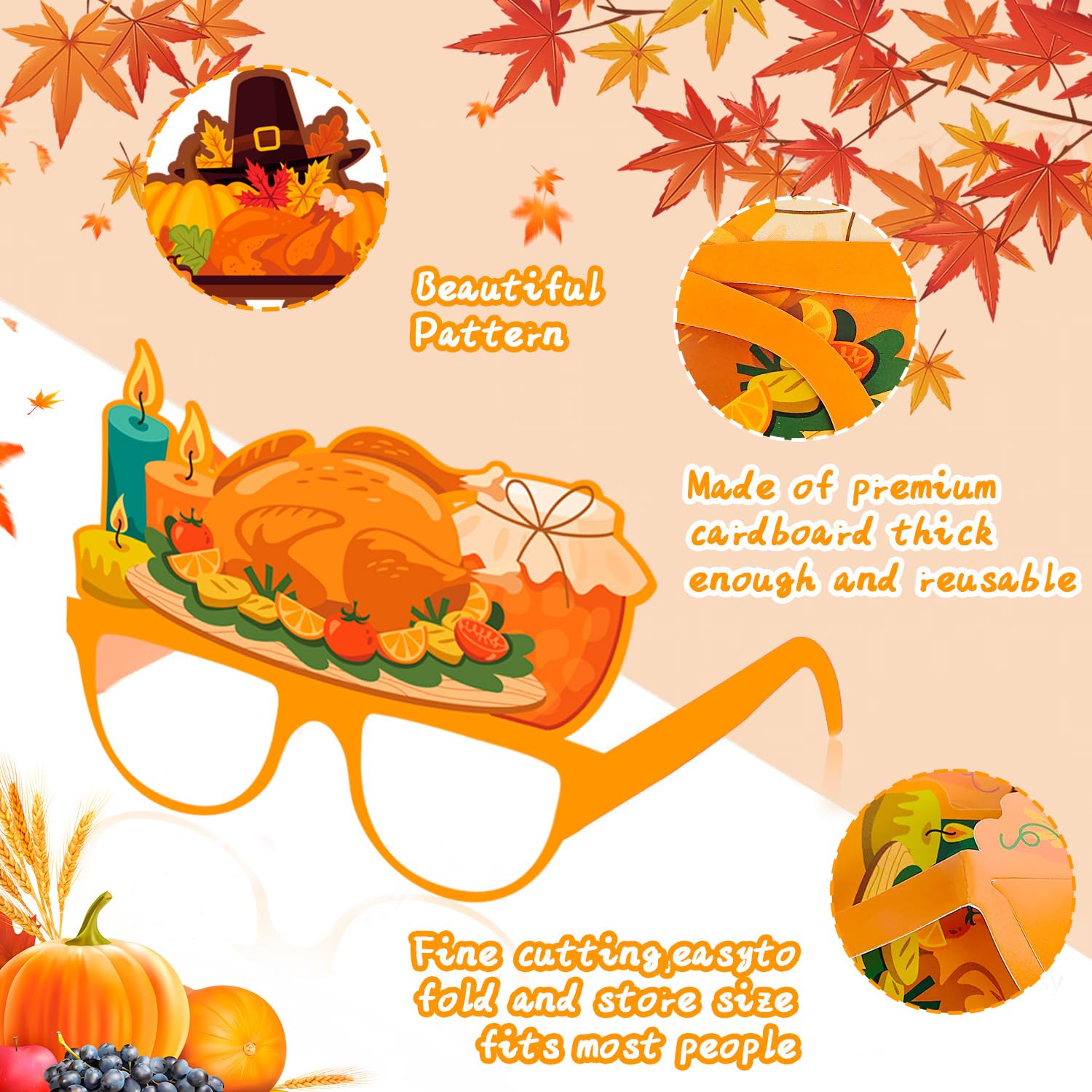 12 Stück Thanksgiving-Brillen – Truthahn & Kürbis Design Für Party & Deko