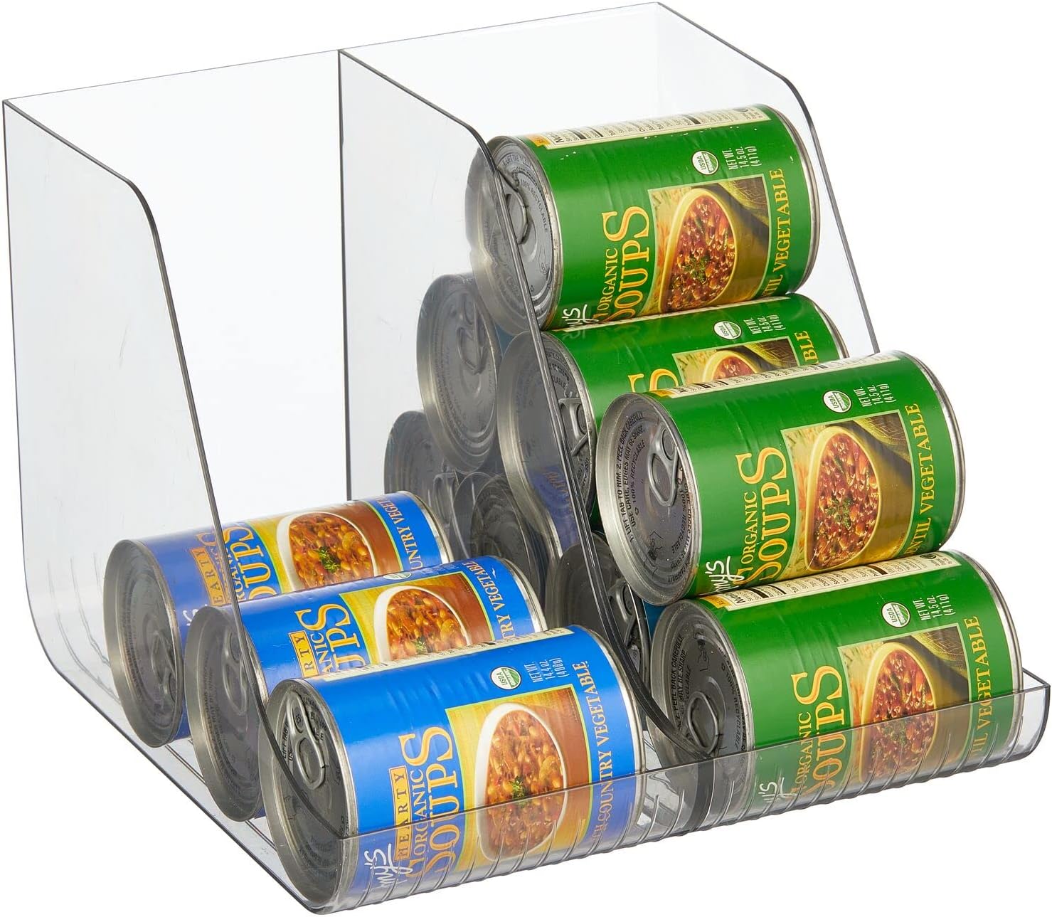 mDesign Plastic Beverage Storage Can/Bottle Dispenser for Kitchen, Fridge, Freezer, Pantry, Organizer for Soda, Pop, Drinks, Beer, Water Bottles; Holder for 24-26 Cans, Ligne Collection, Clear Tall-Double