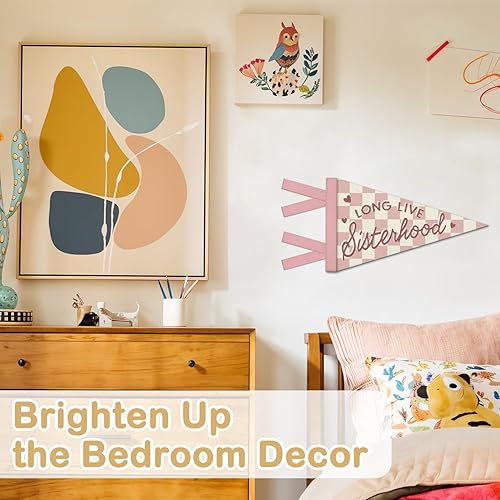 Miniatura 5 de Decoración de guardería para bebé, banderines de pared de larga vida de la hermandad, banderines de pared, a cuadros rosa y beige, decoración para