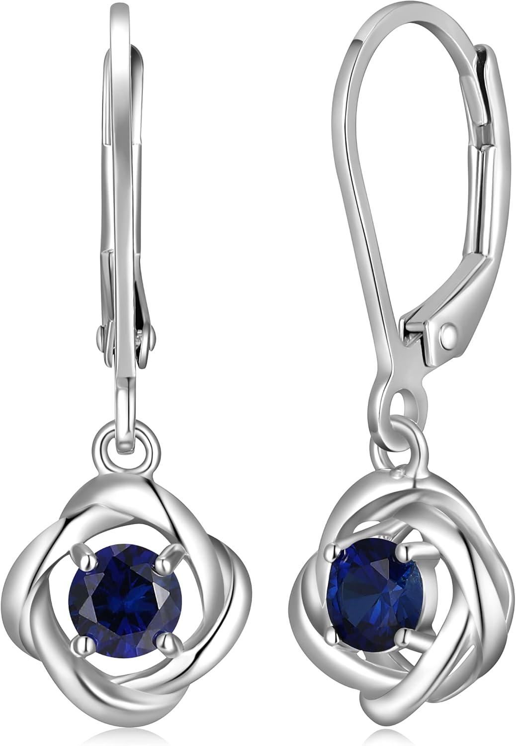 MORGAN & PAIGE .925 Sterling Silver Rhodium Plated Love Knot Birthstone Leverback Dangle Earrings for Women - Choice of Birthstone, Hypoallergenic Earrings for Women, Jewelry Gifts For Her
