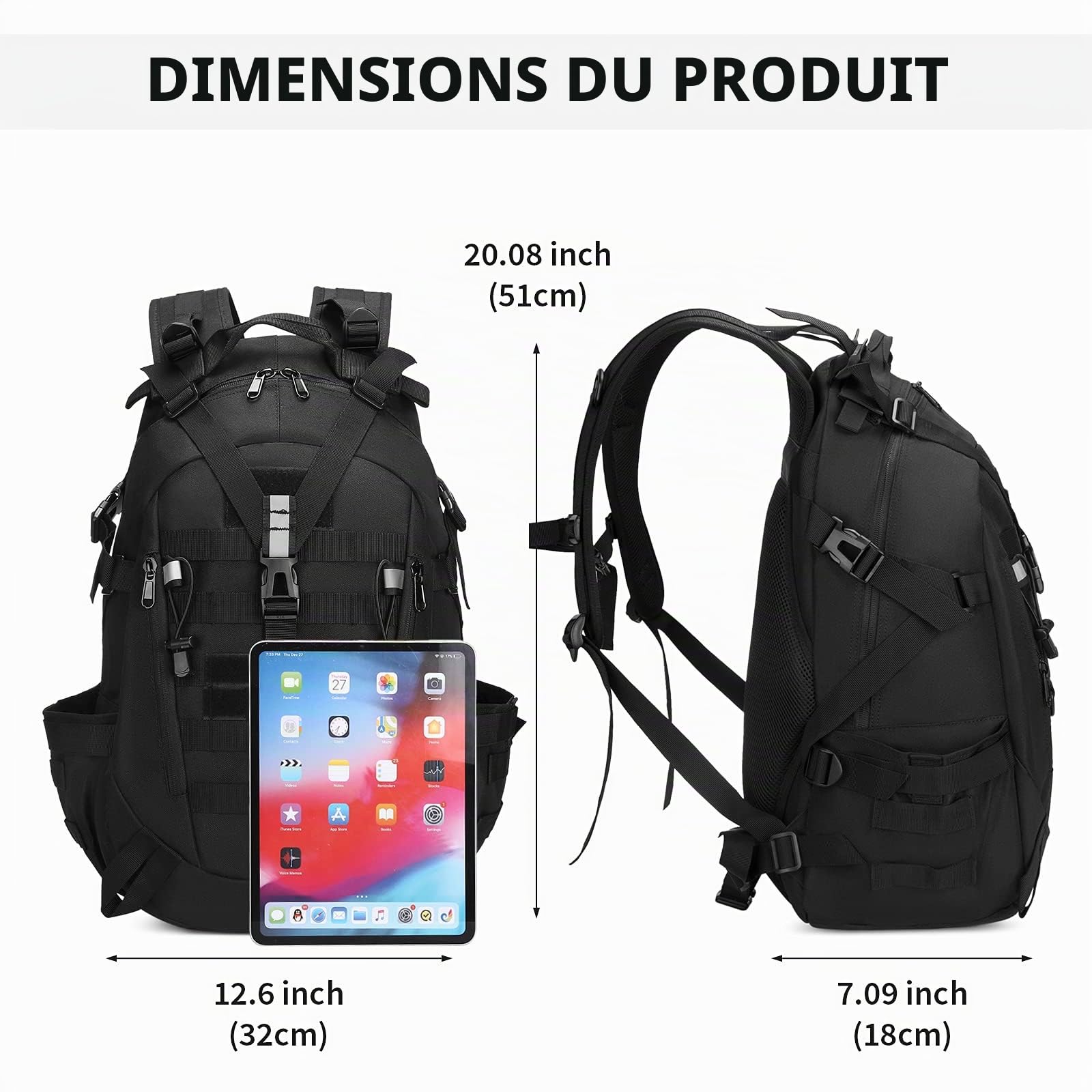 HUNTVP Sac à Dos Randonnee 30L, Sac a Dos Militaire Tactique Sacs Molle Randonnée Backpack Fonctionnel pour Homme Femme Trekking Camping Voyage Journée Sports de Plein Air