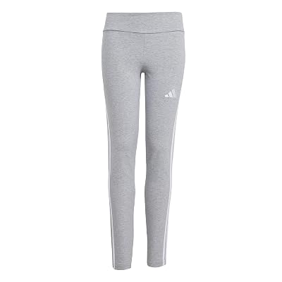 adidas Fille Essentials 3 Stripes Leggings Tights, medium grey heather/white, 14-15 Years
