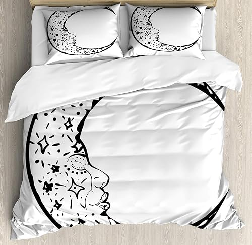 Ambesonne Magic Moon Duvet Cover Set, Monochrome Modern Crescent with