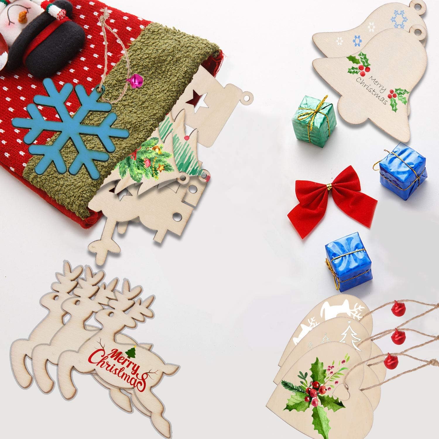 40 Pezzi Decorazioni Natalizie in Legno, Ciondoli e Pendenti per Albero di Natale, Stella Decorativa (B