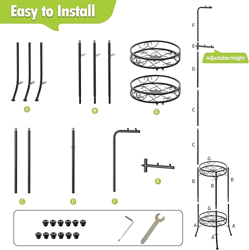 Miniatura 3 de Soportes ajustables de metal para 4 macetas, 2 niveles de 72 pulgadas de alto, para interiores y exteriores, estante resistente con colgadores,