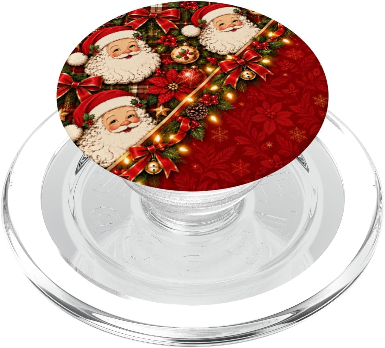 Vintage Christmas Santa Face Plaid Poinsettia Lights Pattern PopSockets PopGrip for MagSafe