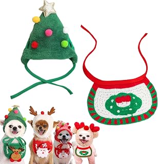 Sofenthiss Adorable Christmas Tree Pom-Pom Hat, Christmas Tree Hat for Dogs & Cats, Trees Hats for Pets, Dog Santa Hats, Pets Photo Props Decorations Supplies (Large,Set-B)
