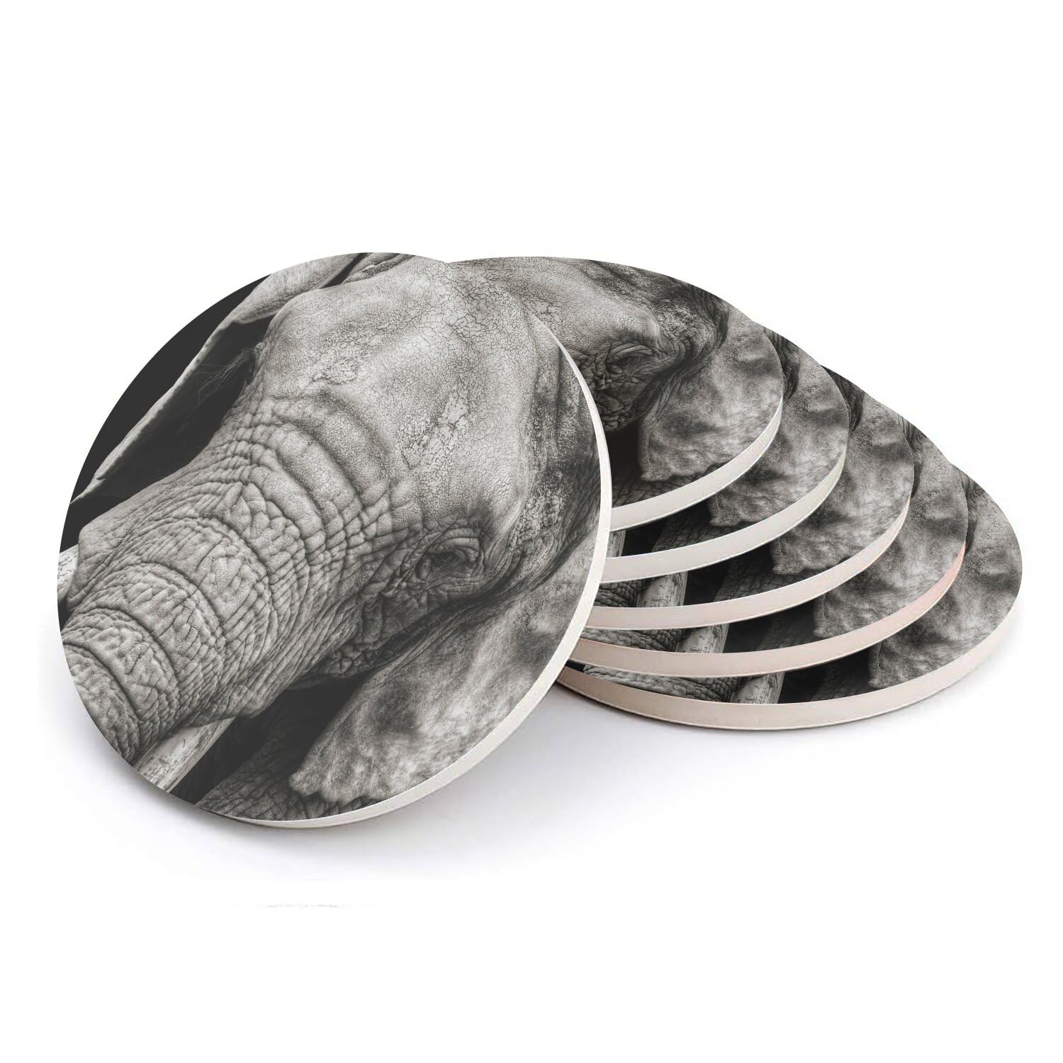 Sous-verre ronds céramique éléphant contre les taches de verres lot de 6
