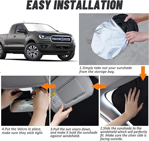 Miniatura 17 de Bestview Parasol para parabrisas compatible con Ford F250 F350 2008-2016, parasol para ventana delantera, bloquea los rayos UV del calor, plegable