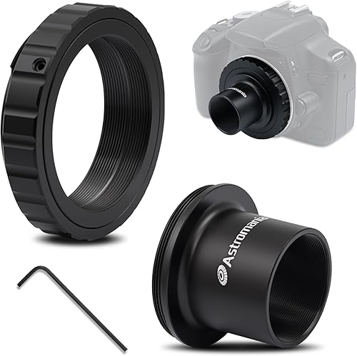Astromania Anillo en T T2 y adaptador de cámara para telescopio de montaje en T M42, anillo en T para cámara Nikon SLRDSLR con adaptador F-Bayoneta