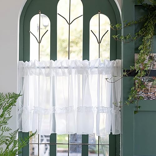 Miniatura 2 de Cortina de gasa para cocina, cortinas cortas estilo rústico para ventanas pequeñas, cocina, dormitorio, sala de estar, cortinas románticas blancas