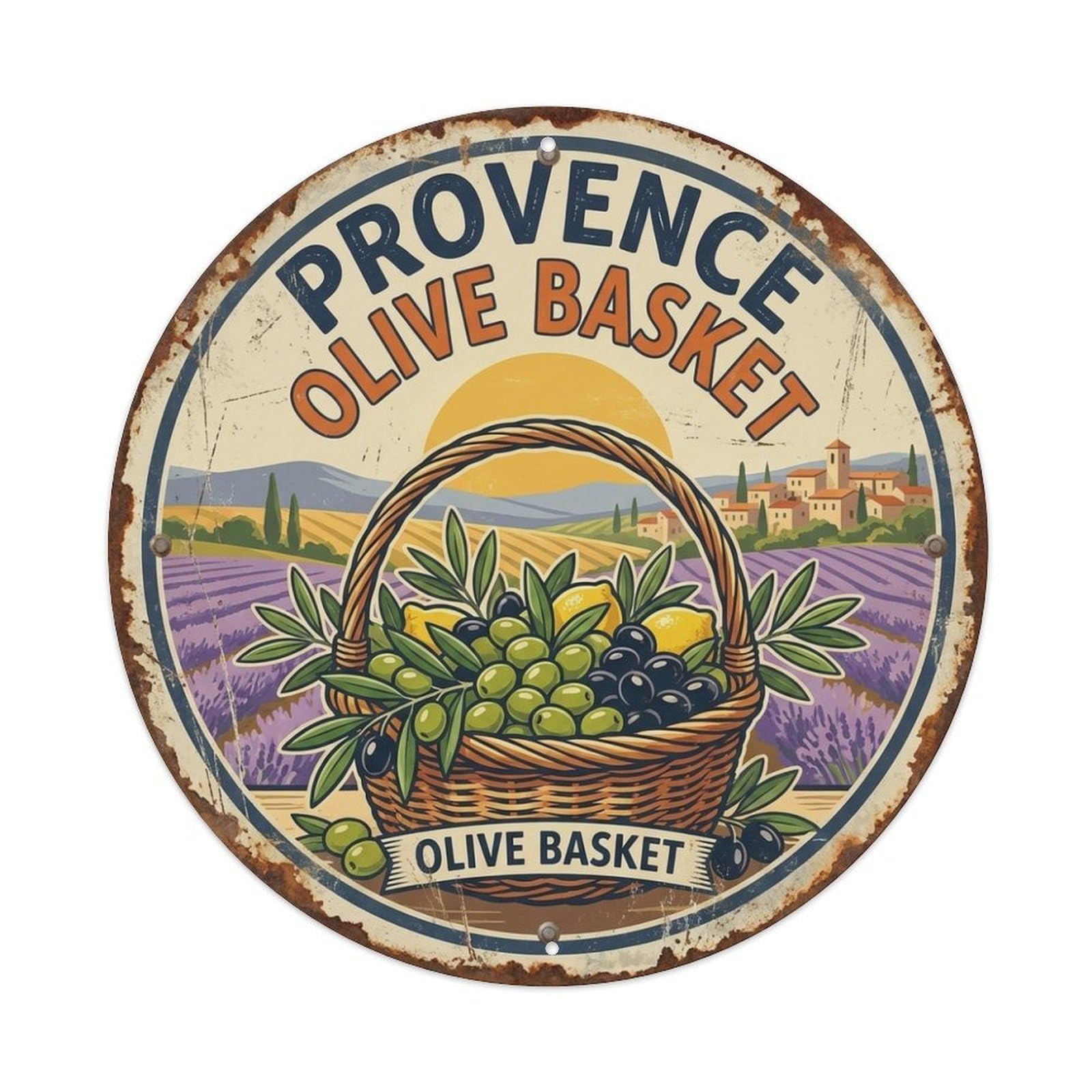 Garden Travel Provence Country Olive Basket Metal Tin Sign
