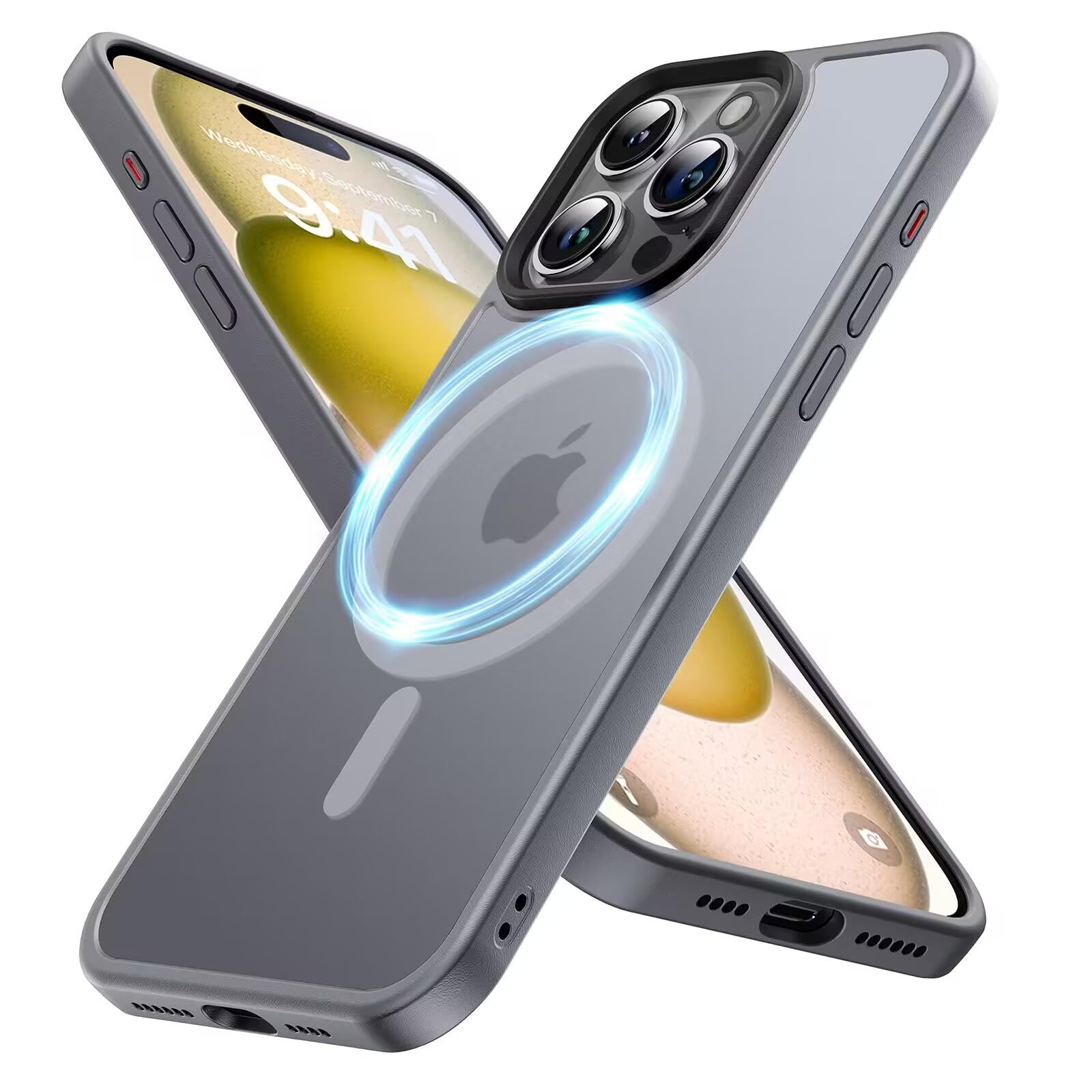 Matekxy for iPhone 15 ProMax Case MagSafe, [Military Grade Drop Protection] [Slim Translucent Matte Back] [Ultra-Thin Cover] Magnetic Phone Case for iPhone 15 Pro Max (6.7-Inch) - Grey Titanium