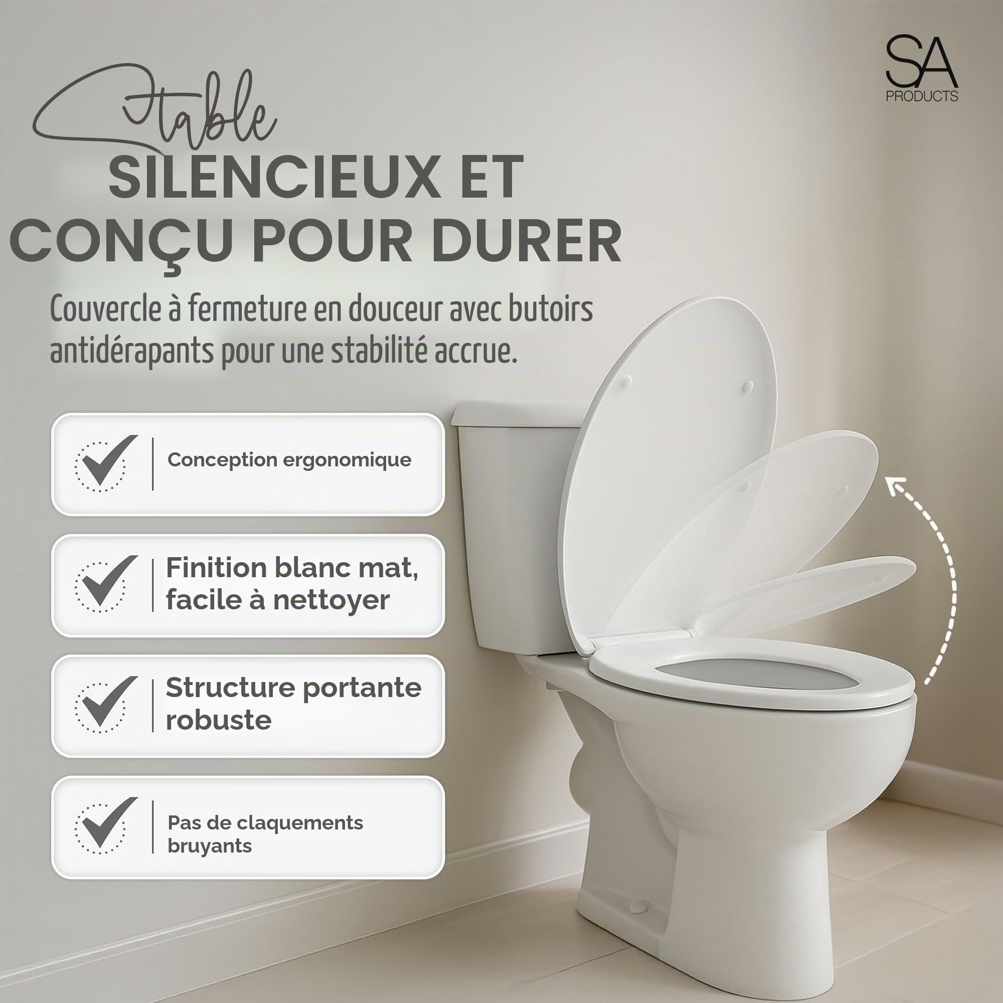SA Products Lunette WC Clipsable Blanche avec Fermeture Douce | Abattant WC Universel à Déclipsage Rapide | Lunette de Toilette Ovale Thermodur Résistante, Cuvette Toilette Clipsable Facile à Nettoyer