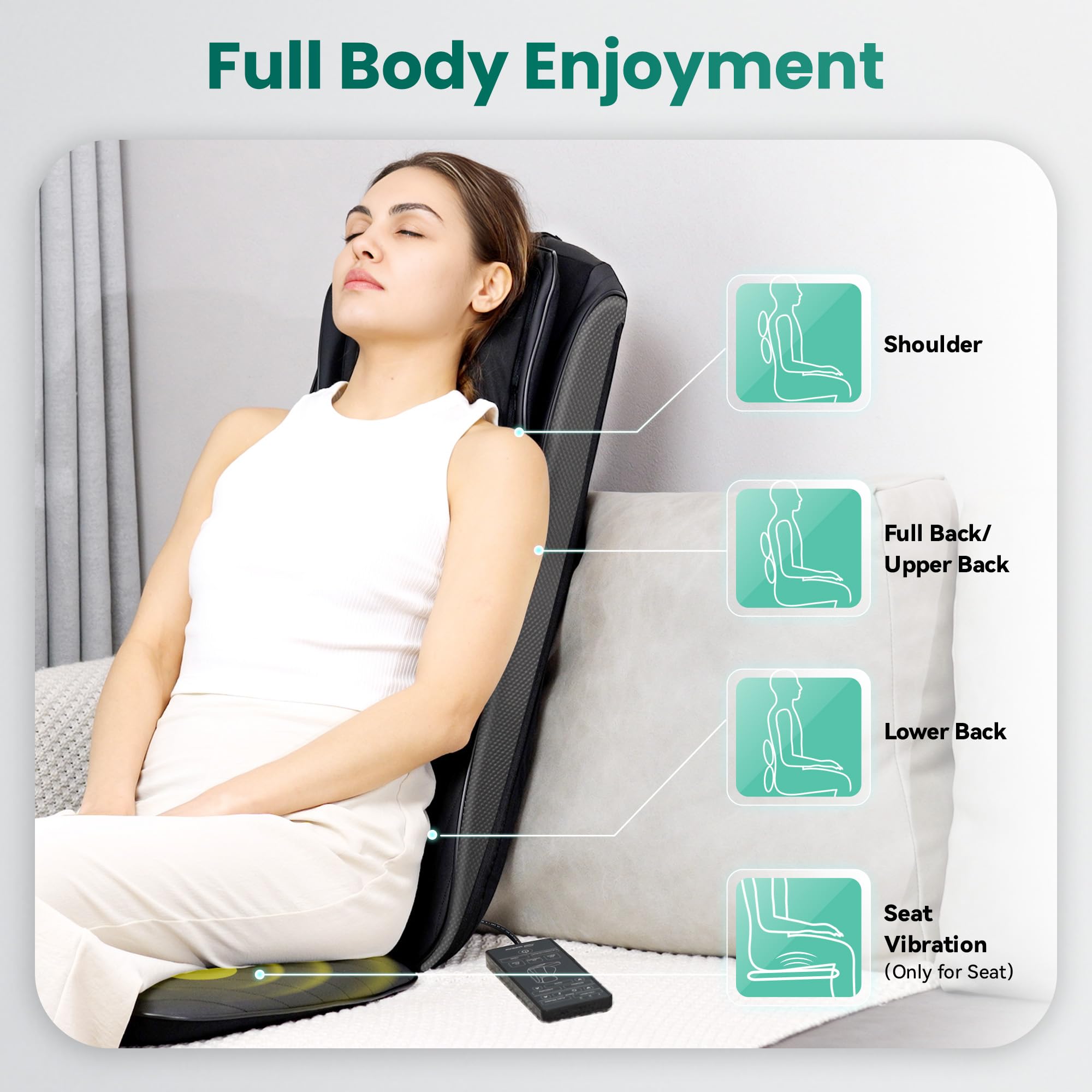 Snailax Asiento de Masaje Shiatsu Mejorado para Masaje de Cuello y Espalda, almohada de masaje para espalda/cuello/hombros, masajeador de espalda con masaje vibratorio, regalo para hombres y mujeres