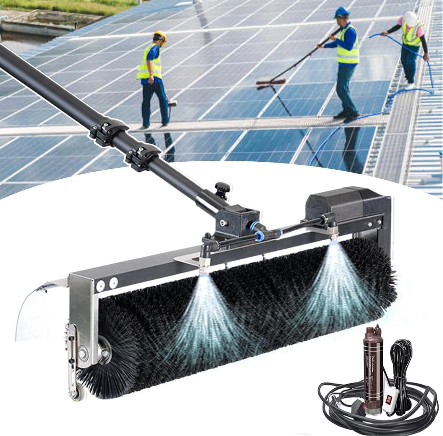 OLSKFUH Water Fed Pole Window Cleaning Kit With Solar Panel Brush, Professional Glass And Roof Maintenance Tool For Easy Upkeep,size_name-5.5m/18ft