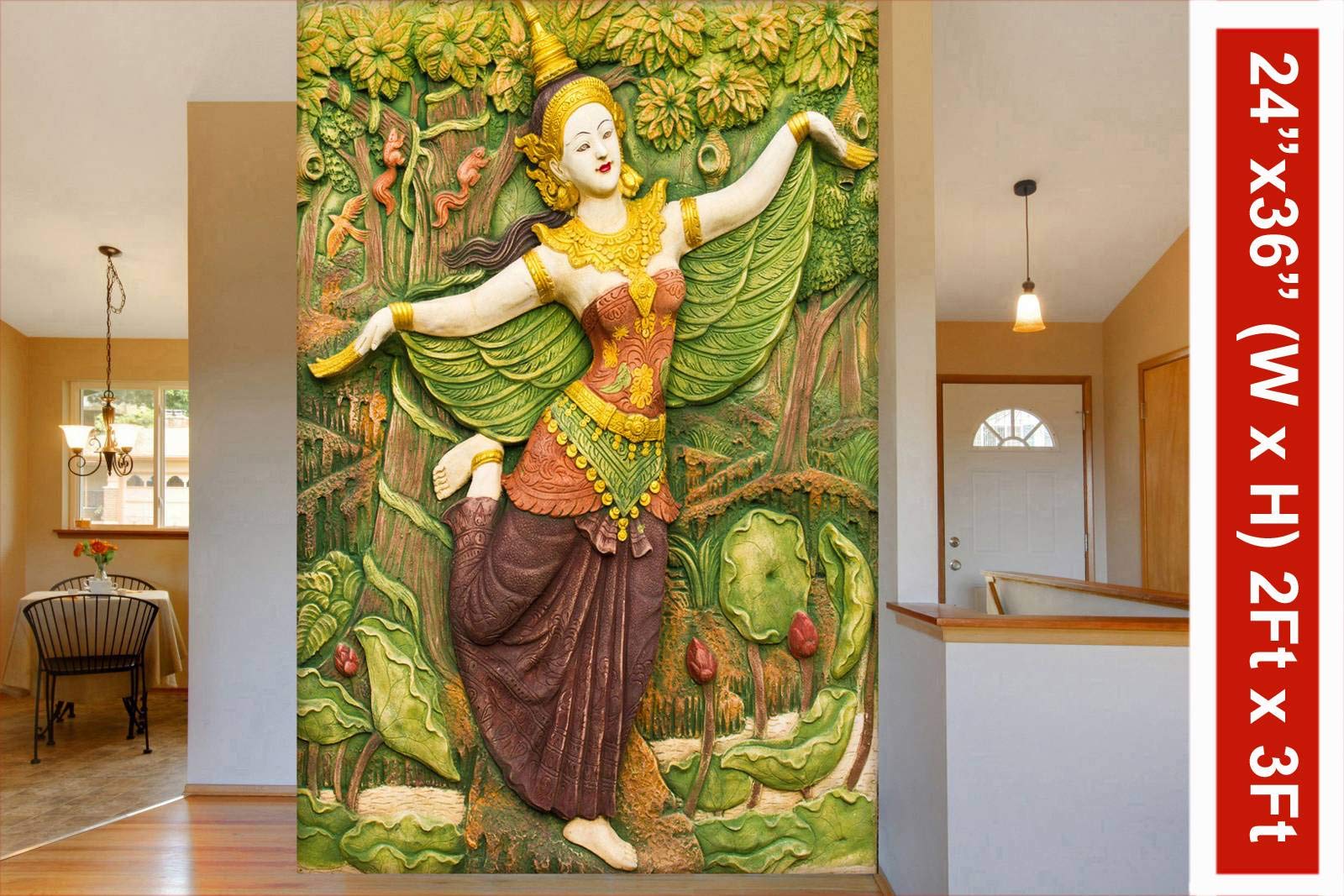 999STORE 3D Print Latest Door Living Room Bed Room Home Hall Wall Stickers Sheet roll Nature Wallpaper Green Trees and Dancing Angel Mural 3D Wallpaper (Vinyl Self Adhesive 24X36 Inches) NonW230840 1