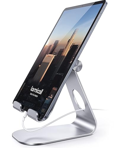 Lamicall Tablet Stand, Adjustable Tablet Holder - Desktop Stand Dock Compatible with New iPad 2024 Pro 9.7, 10.5, 11, 12.9, 13, Air mini 2 3 4 5 6, Switch, Samsung Tab, other Tablets - Silver - Silver