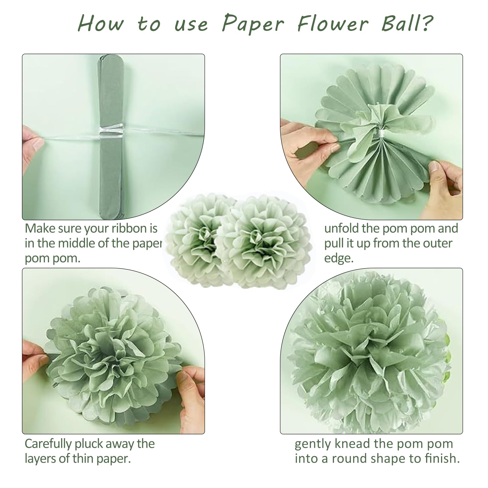 15 Pompons En Papier De Soie à Suspendre - Guirlande Déco Fête - Vert (30/25/20cm)