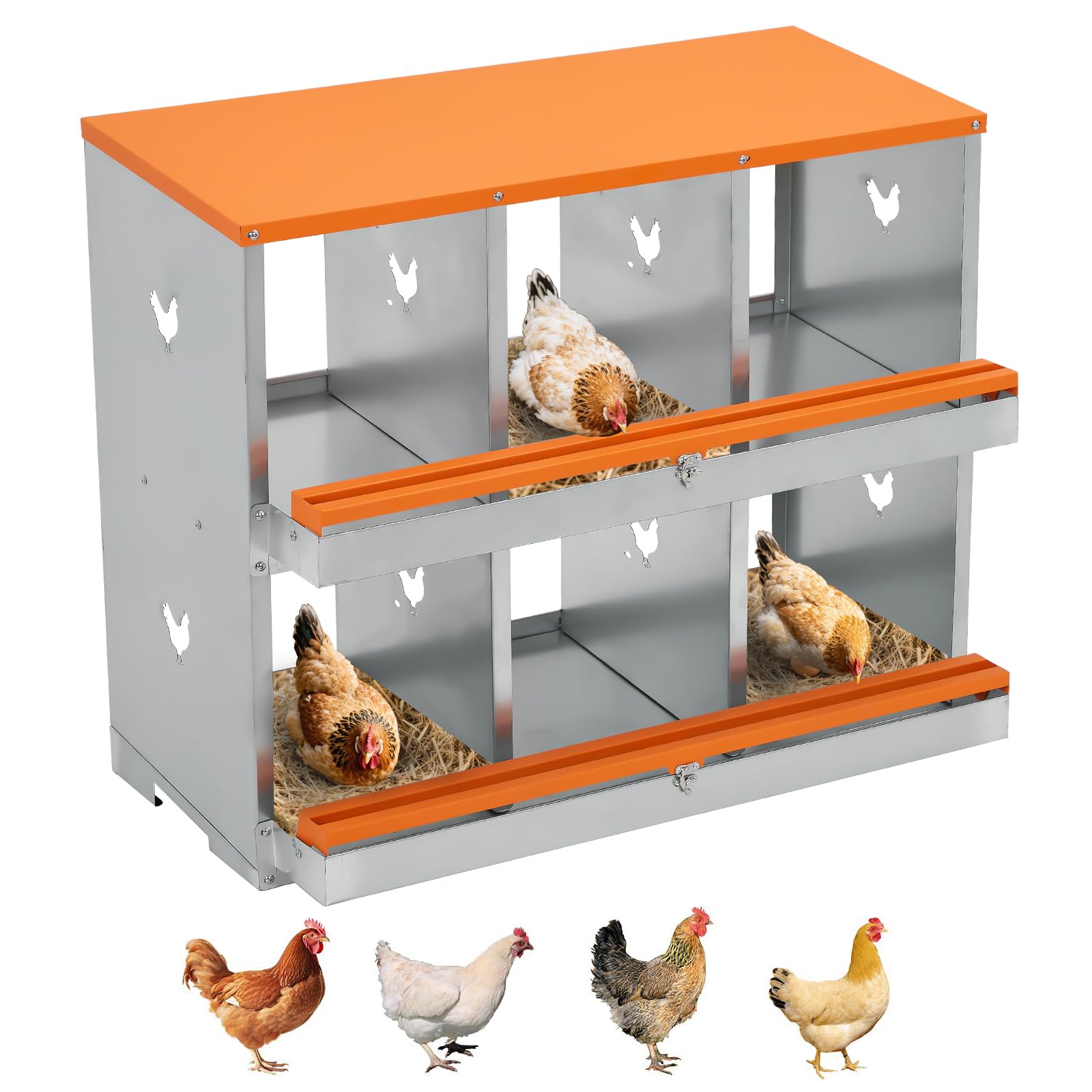 GarveeTech 6 Compartments Chicken Nesting Boxes for Laying Eggs, Egg Laying Boxes for Chickens, Poultry Nesting Boxes to Protect & Collect Eggs, 6-Compartments