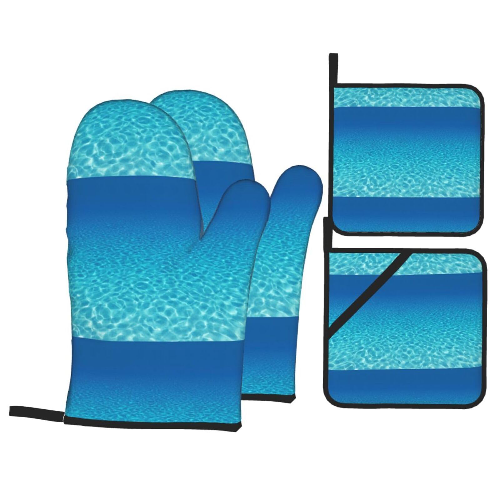 Tranquil Underwater Scenery Print Kitchen Oven Mitts And Pot Holders Set,Hanging Loop Design For Cooking Baking Bbq