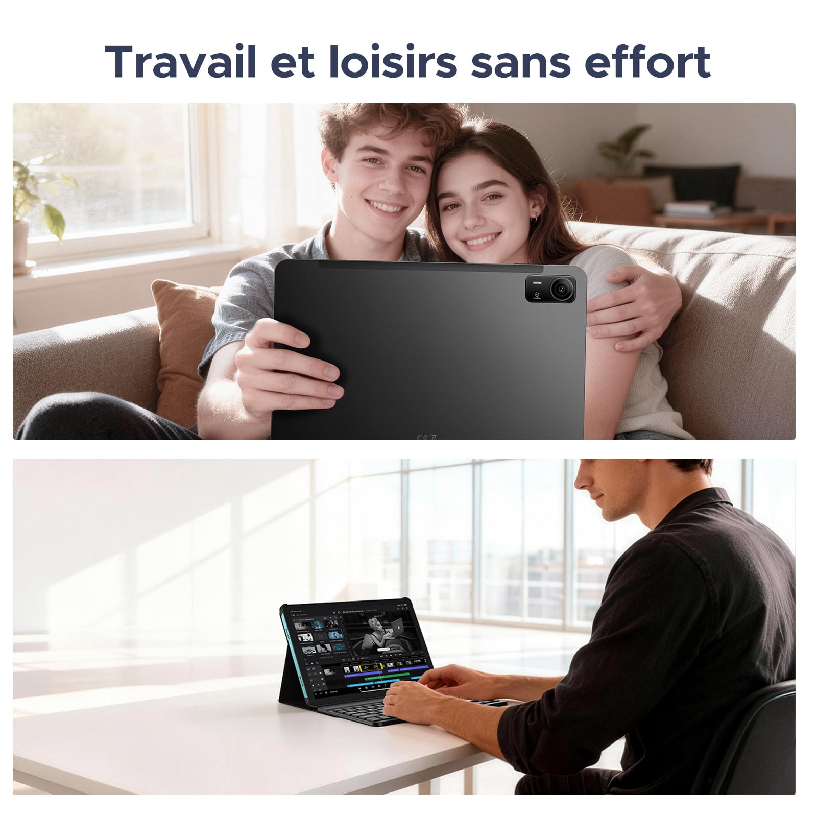 P12 Pro Tablette 12 Pouces, 12000 mAh Tablette Android 16, 48Go RAM+256Go ROM/2To TF, T7300 Octa-Core, Gemini AI, 2,4K/120Hz, 13MP, 4G LTE/Face ID/OTG/GPS/FM, Tablette avec Clavier et Stylet