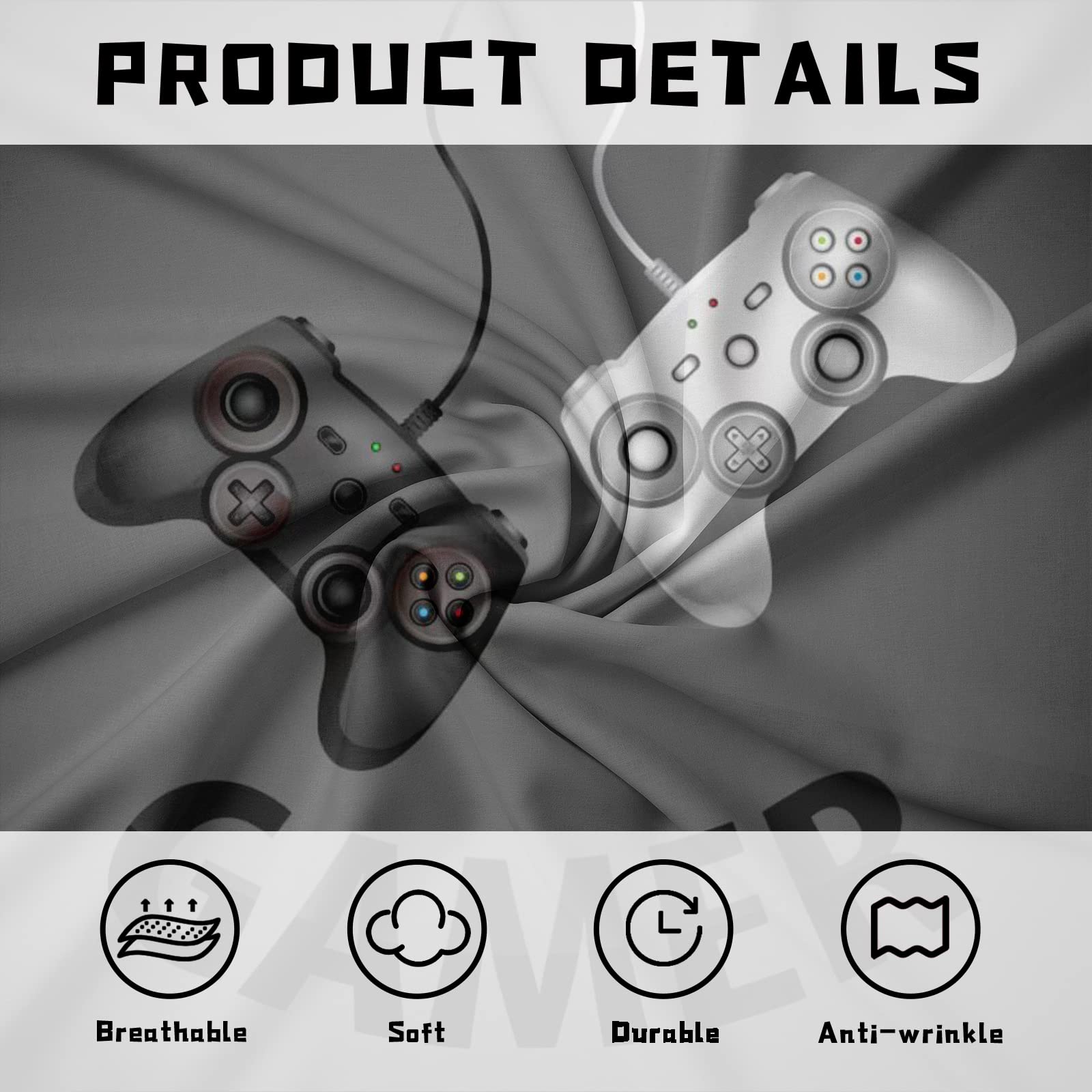 Juego de Ropa de Cama para niños, Videojuegos con Mando de Consola de Juegos, 220 x 240 cm Funda nórdica de Gamer con Cremallera y 2 Fundas de Almohada de 50 x 75 cm