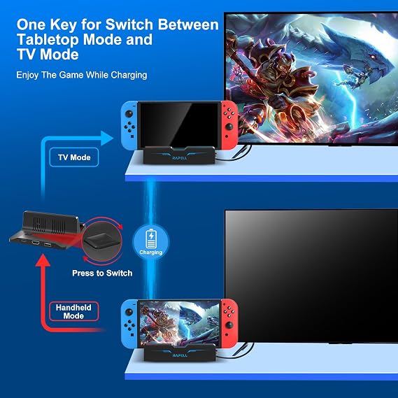 rapell Anahtar/Anahtar OLED için Yerleştirme İstasyonu, Şarj İstasyonu, 4K HDMI TV Adaptörü Şarj Cihazı Seti, Resmi Anahtar Yuvası ile Uyumlu (Siyah HDMI)