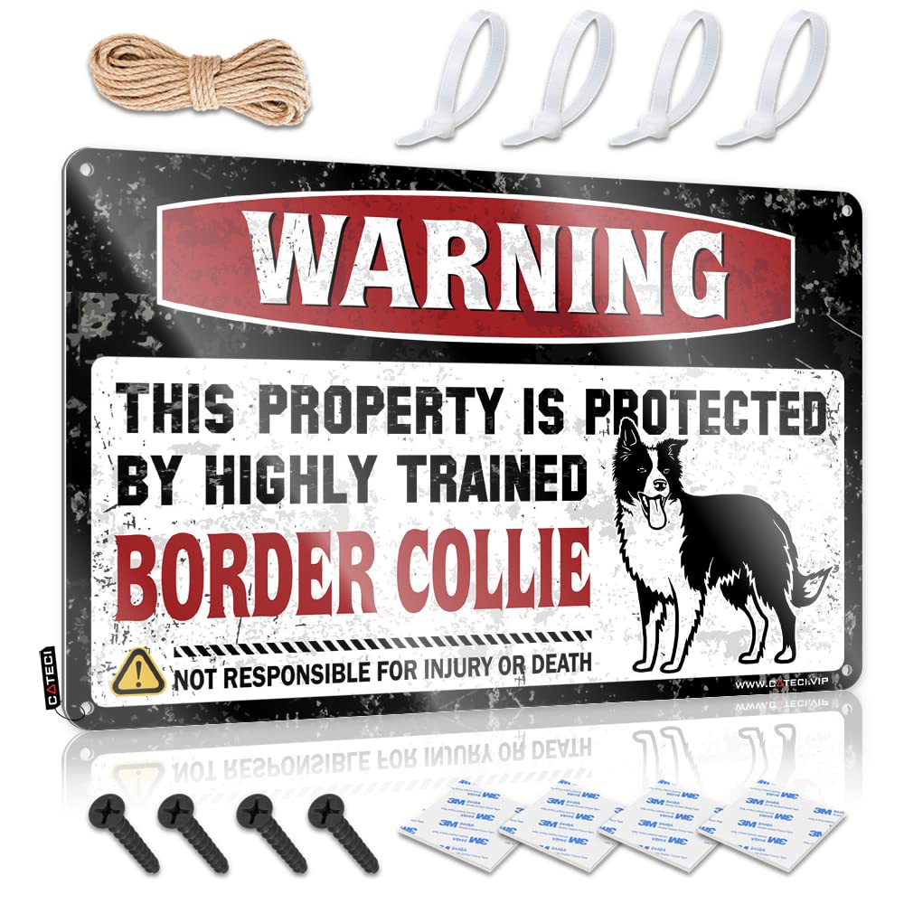 Ibwnbbusn Men's One Color Man Cave Accessories And Decor Warning This Property Is Protected By A Highly Trained Border Collie Tin Sign Bar Rules Sign Mancave Accessories