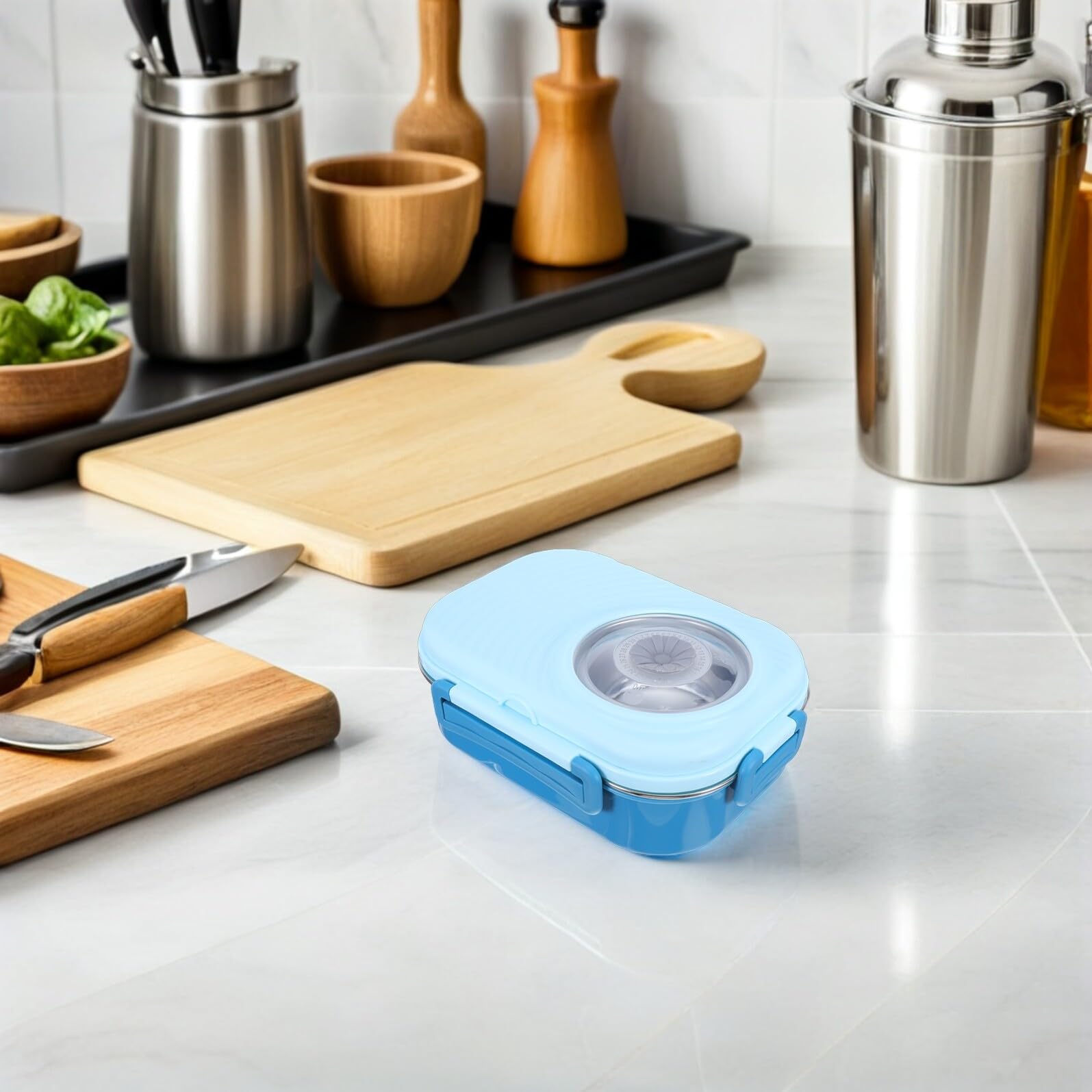 LIFKOME Boîte à Lunch Compartimentée en Acier Inoxydable 3 Cases Bleue