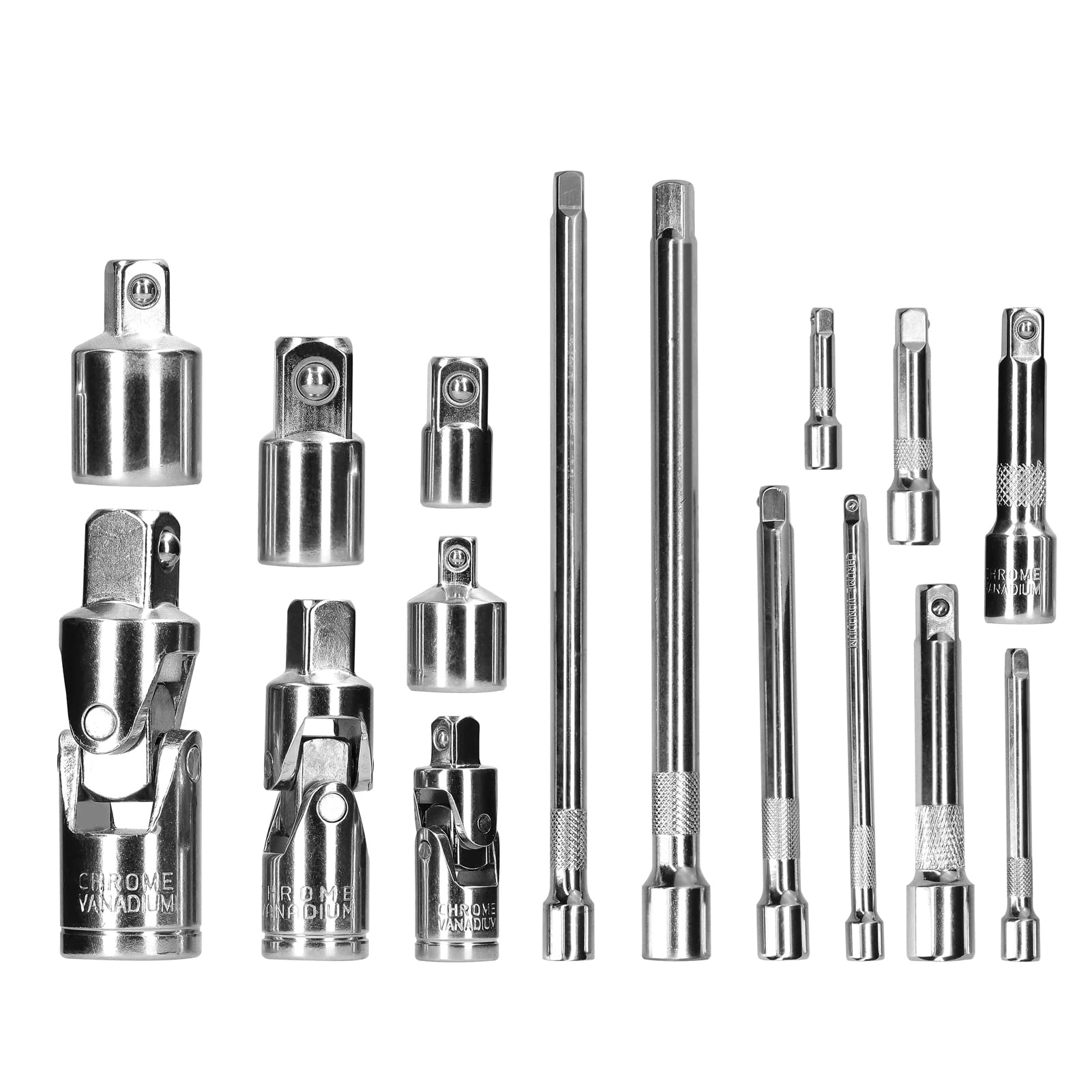 Lot de 16 adaptateurs de douilles pour outils d'entraînement comprenant 9 tiges d'extension, 3 joints universels, 4 douilles à impact, kit d'accessoires professionnels