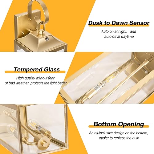 Miniatura 10 de Yolsunes Lámpara de pared exterior de bronce aceitado del atardecer al amanecer, lámpara de pared moderna exterior grande de 19 pulgadas, montaje en