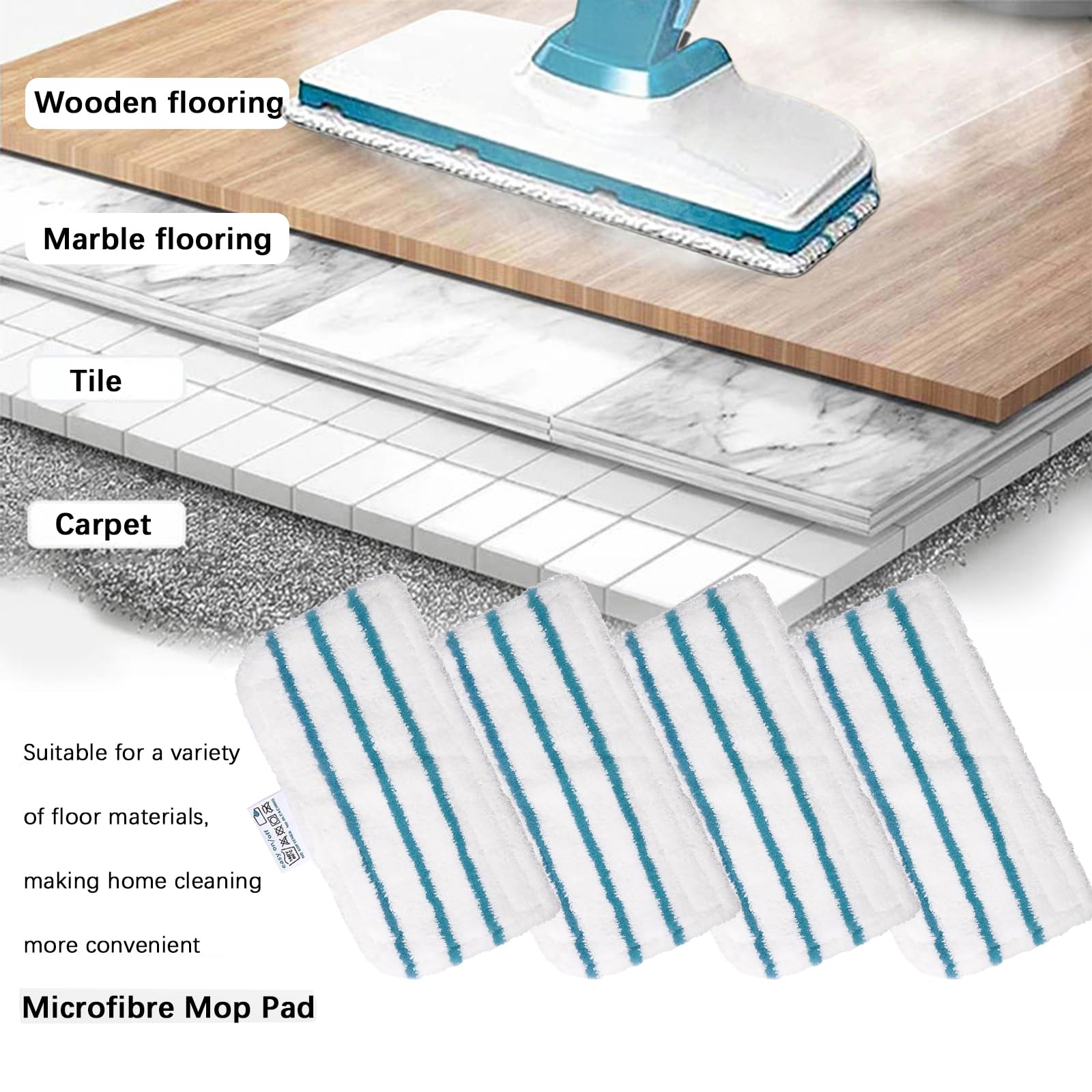4 x zmywalne ściereczki do czyszczenia Black and Decker, zmywalne ściereczki z mikrofibry do Black & Decker Steam Mop FSMP20, FSMH1321JMD, FSM1500, FSM1600, FSM1610, FSM1620, FSM1621,