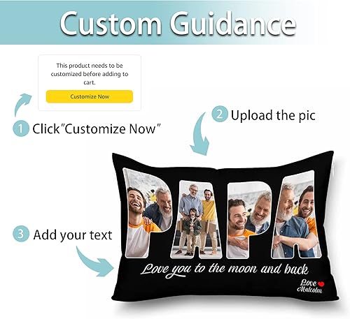 Miniatura 2 de Foto personalizada con fundas de almohada de texto, almohadas personalizadas para abuelo, funda de almohada decorativa personalizada para sofá,