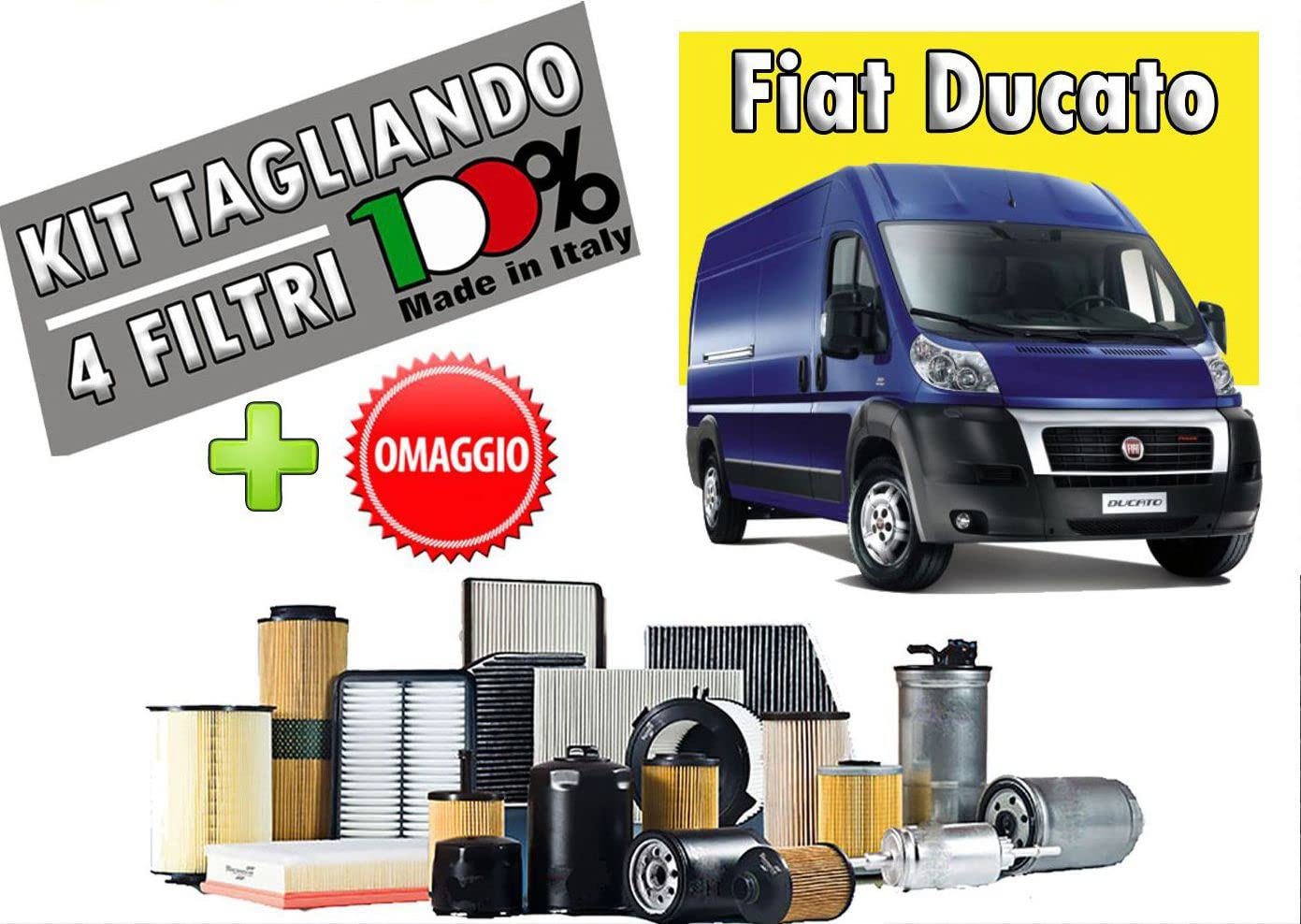 KIT Tagliando 4 Filtri Compatibile per FIAT DUCATO (250) 2.3 JTD Multijet 96KW(130PS/HP) dal 06/06 in poi + Omaggio