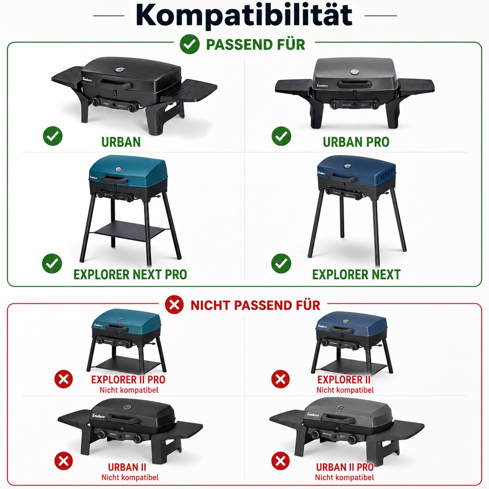 GFTIME Żeliwny ruszt do grillowania i płyta grillowa, zestaw do grilla gazowego Enders Urban, Urban Pro, Explorer, Explorer Pro – akcesoria z litego żeliwa, części zamienne, płyta dwustronna, zestaw 2