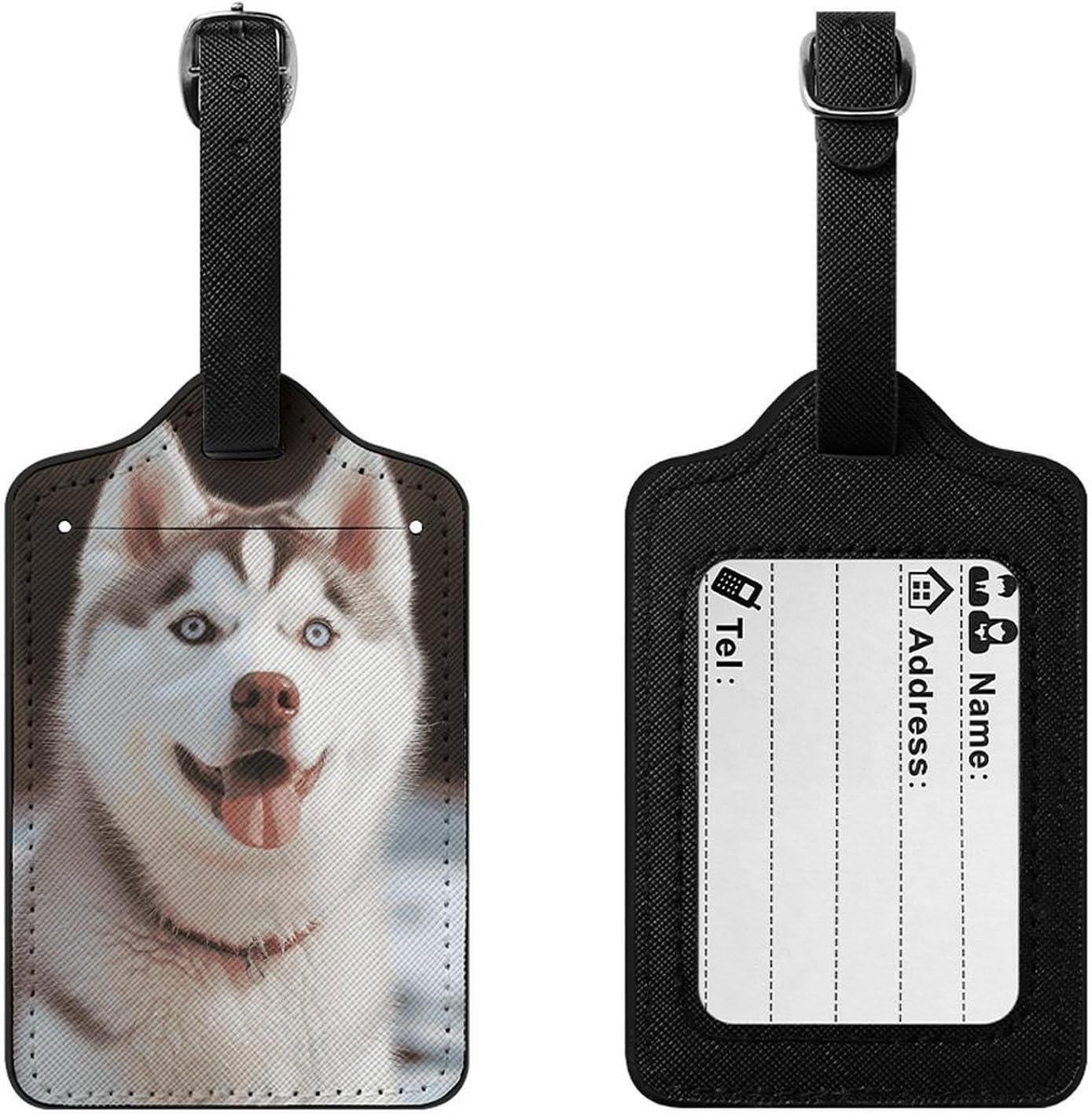 Husky Piquant Dog PU Leather Luggage Tags, Name Tags for Travel image 3