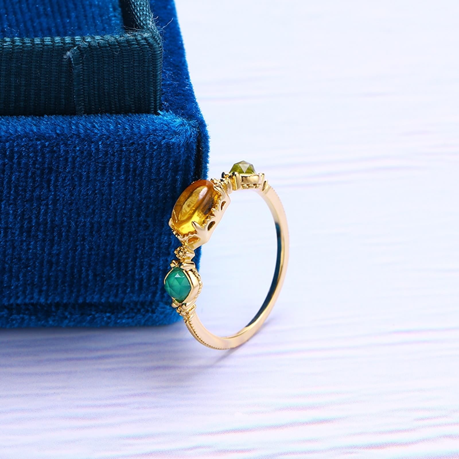Alianzas de oro amarillo de 9 K/14 K/18 K con citrino amarillo ovalado, 3 piedras