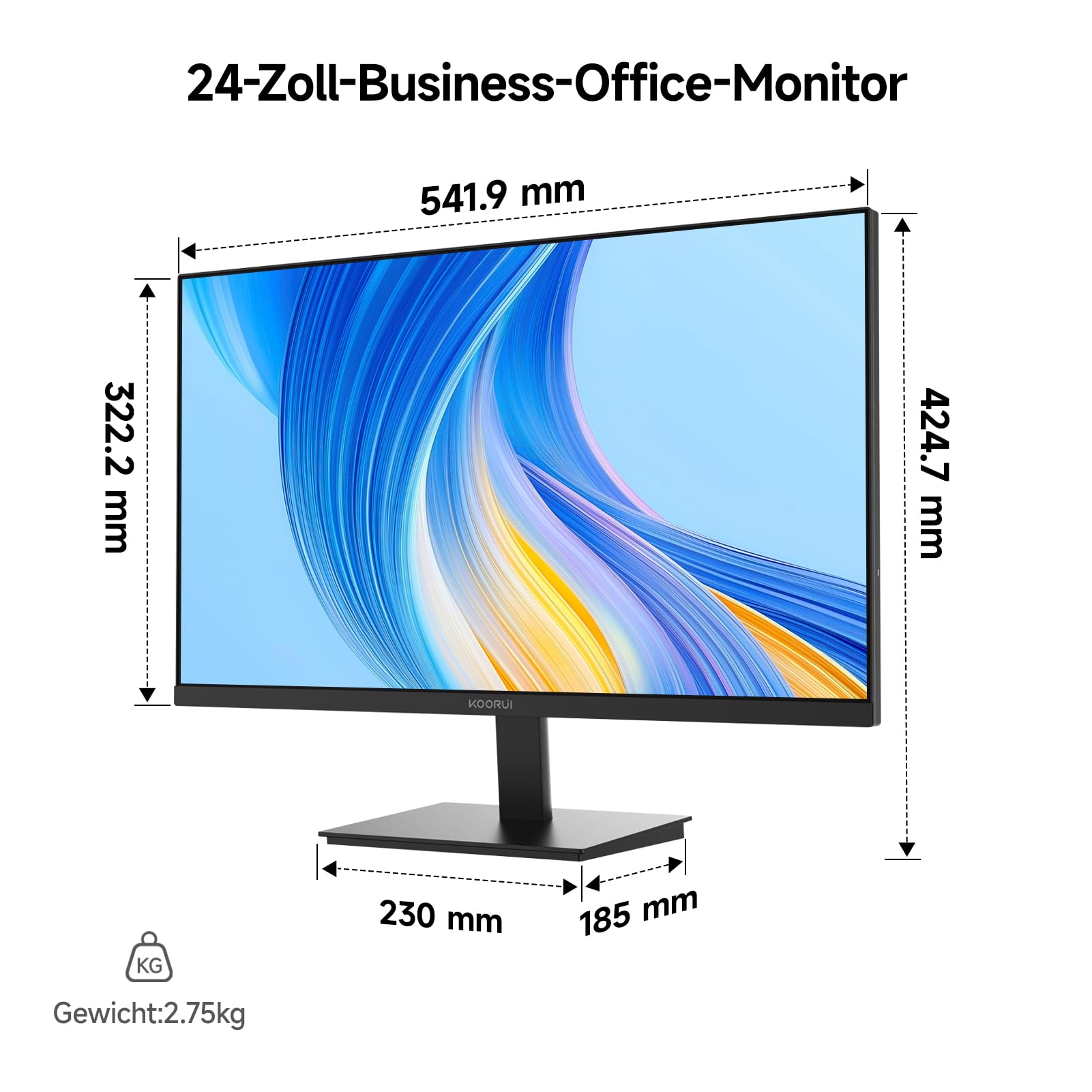 KOORUI E2411F 23.8 Zoll Bildschirm,Full HD Monitor 1920x1080,100Hz PC Monitor,IPS Eye Care,HDMI&VGA,VESA 100 x 100 mm