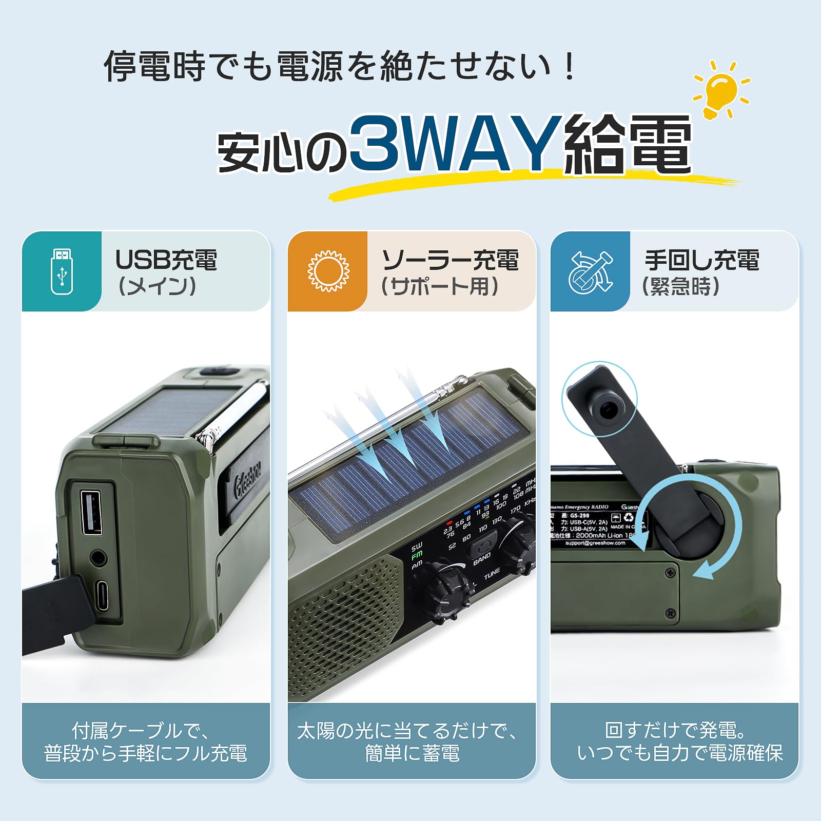 Amazon.co.jp: 【防災士推奨】Greeshow 防災ラジオ 多機能 小型 携帯