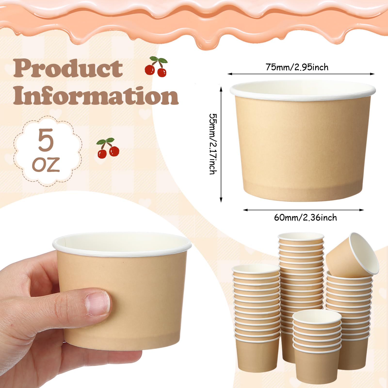 Honeydak Paquete de 200 vasos de helado de papel kraft para fiestas, vasos pequeños de helado, vasos de papel desechables para postres, aperitivos, yogur, suministros para bodas, fiestas de cumpleaños
