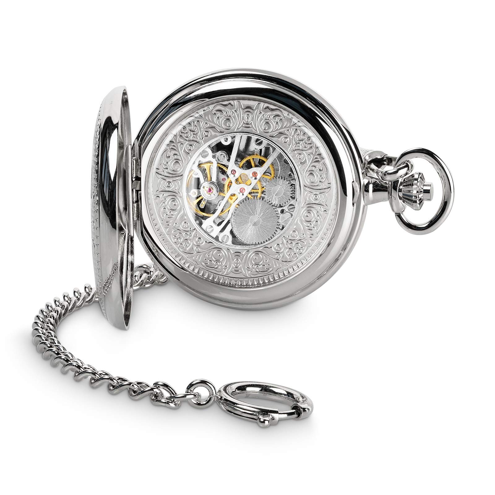Hermann Jäckle Herren Taschenuhr Bayreuth II Skelett Handaufzug | Skelett-Uhrwerk, Handaufzug, Mineralglas, klassisches Design, inklusive Kette und Reiseetui