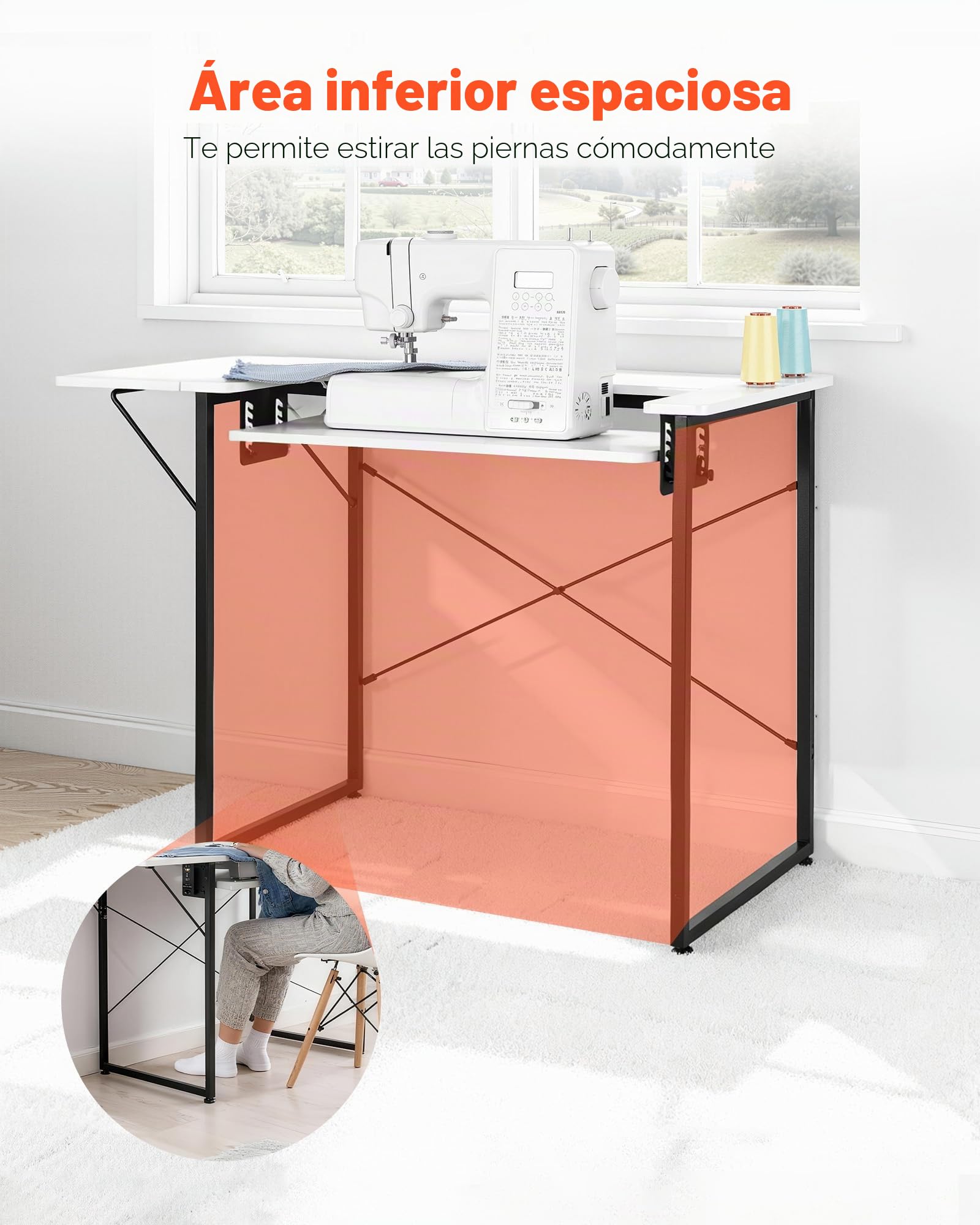 VEVOR Mesa de Costura con Tablero Plegable, Estante Ajustable y Patas de Acero, Multiusos, para Estudio de Moda en Casa, Estudio de Arte, Institución Educativa, Color Blanco, 1045 x 600 x 760 mm