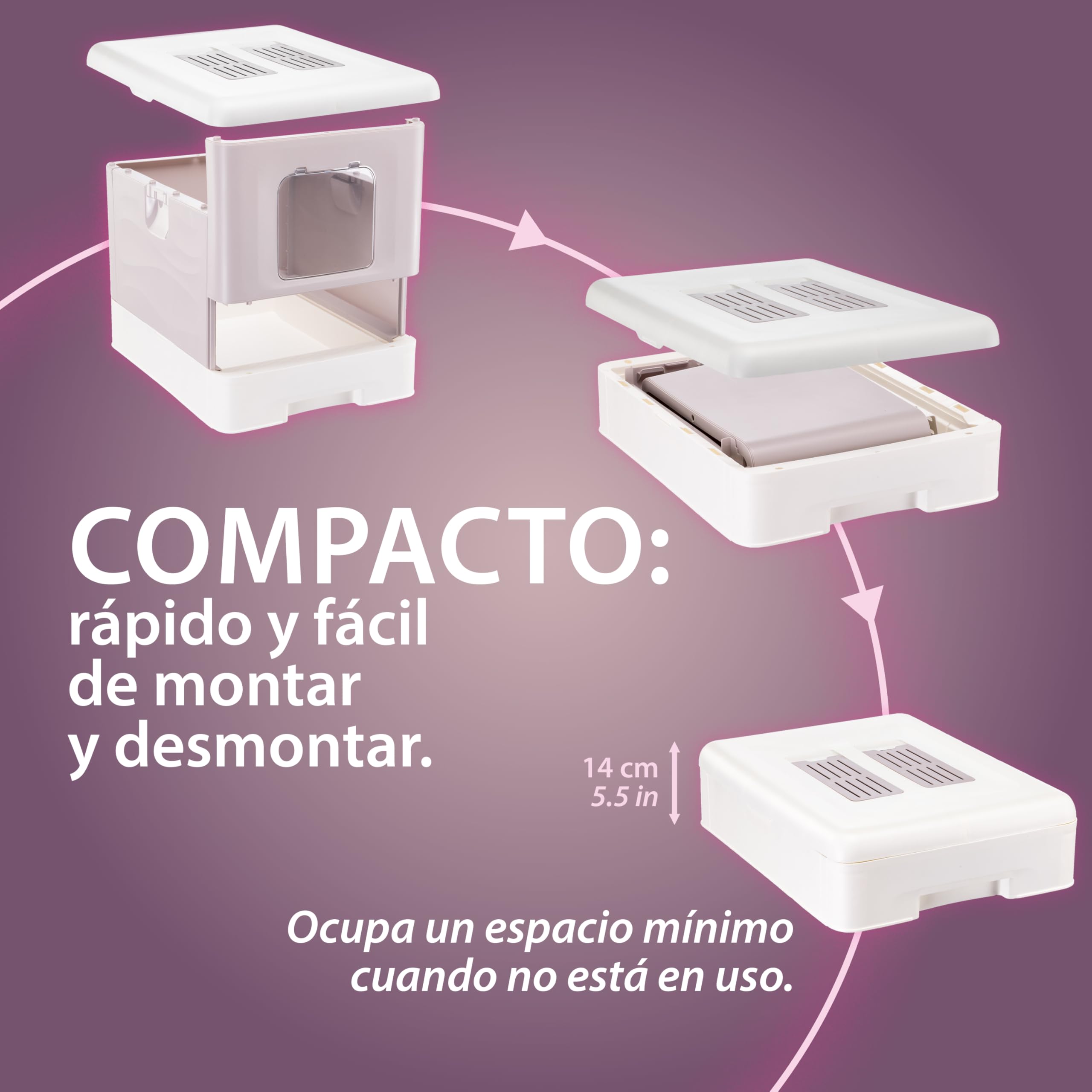 Ferplast arenero Cerrado, Control olores, Menos Suciedad, fácil, Rosa | 2 filtros de carbón activo antiolores, rejilla recoge arena, pala y cepillo incluidos