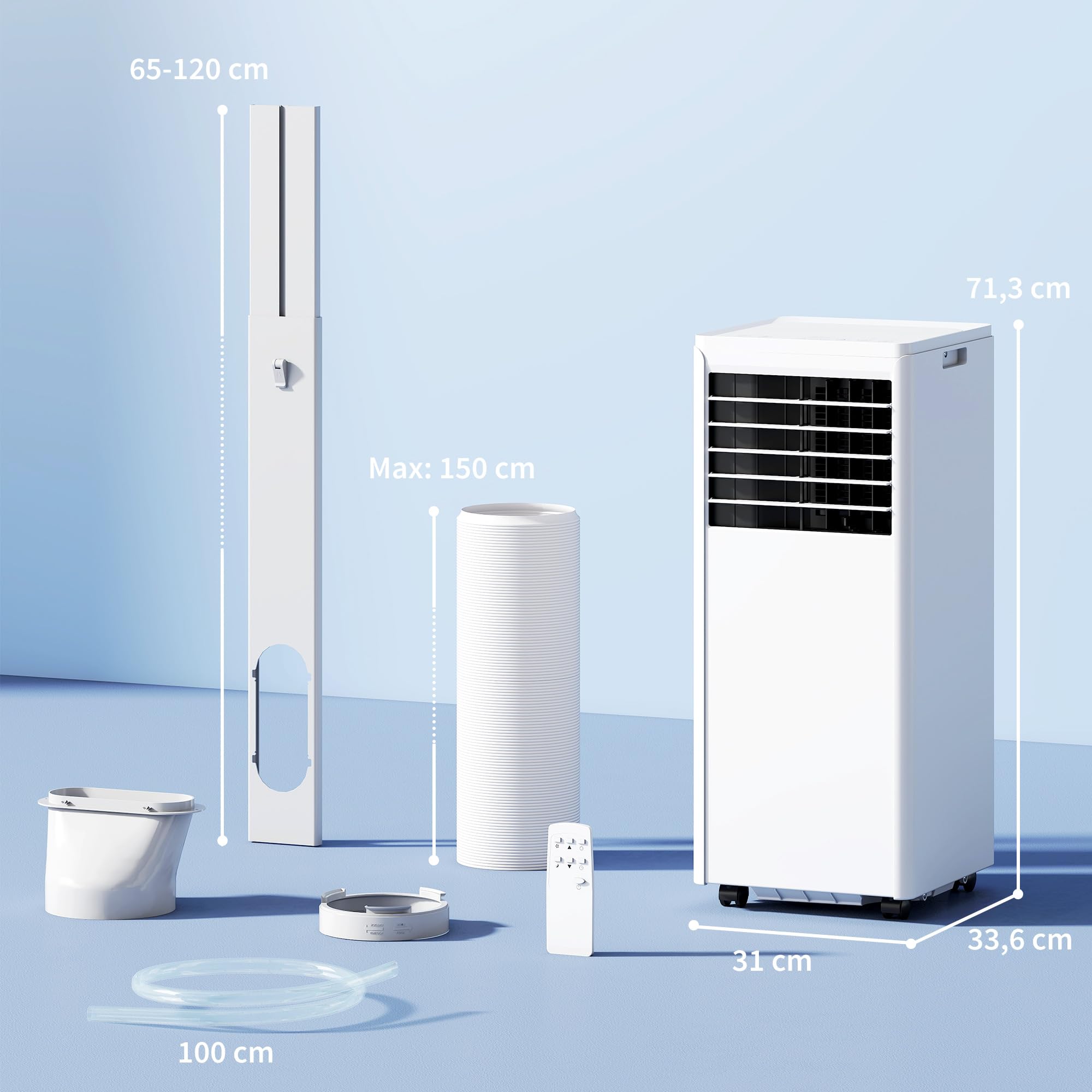 HOMCOM Przenośny klimatyzator z wężem wylotowym 9000 BTU 1010 W, mobilny klimatyzator 4 w 1, chłodzenie, wentylacja, osuszanie 42 l/dzień, tryb snu, timer 24 h, pilot zdalnego sterowania, zestaw
