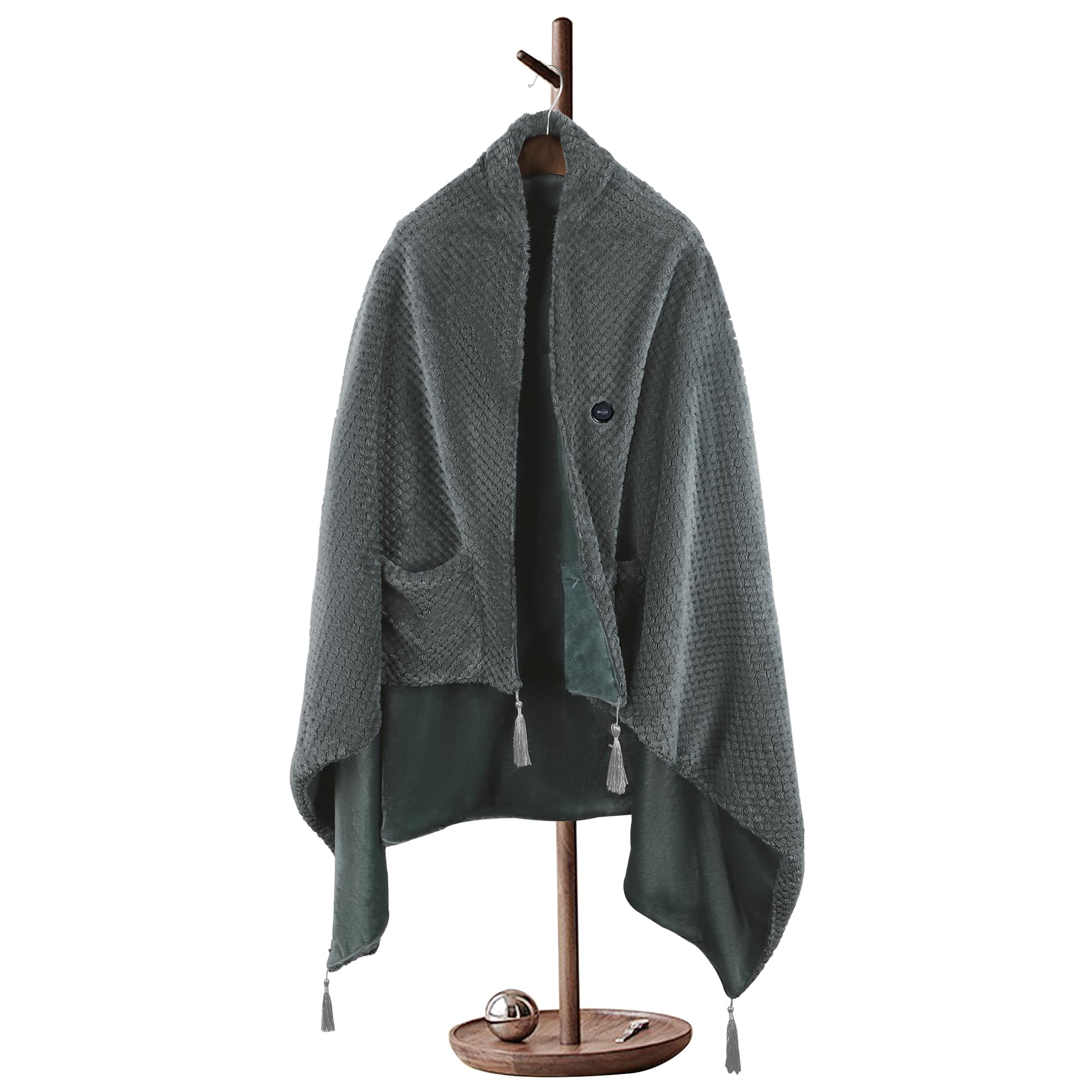 Kintiwe Pro Heated Shawl Blanket Throw Battery Operated, Portable Electric Heated Poncho with Zipper and Pockets, 4 Heating Areas & 3 Heating Modes,Heating Blanket for Neck and Shoulders and Back